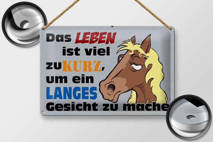 Blechschild Spruch 30x20cm das Leben ist zu kurz um Pferd