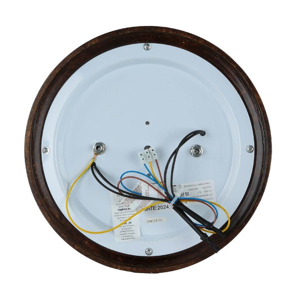 Innenansicht einer Deckenleuchte mit elektrischen Anschlüssen und einer Fassung für Leuchtmittel