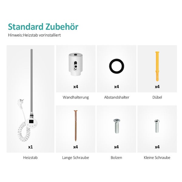 EMKE Elektrischer Handtuchheizkörper 104x50 cm, Design-Paneelheizkörper mit Thermostat & Timer, 600 W, vertikaler Flachheizkörper, Weiß, seitlich offen, für Badezimmer