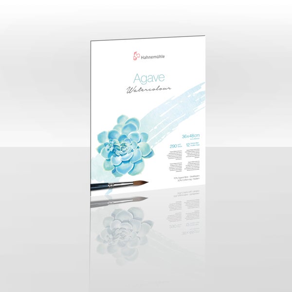 Hahnemühle Agave Aquarellblock, 36 mal 48 Zentimeter, 290 Gramm pro Quadratmeter, 12 Blatt, 70 Prozent Agavefaser und 30 Prozent Hadern.