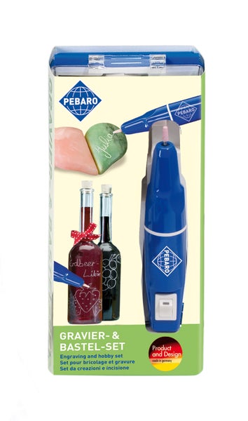 Pebaro Gravier und Bastelset mit elektrischem Graviergerät für verschiedene Materialien in der Produktverpackung