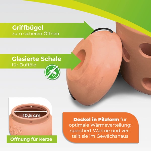 Ökologischer Kerzen-Frostwächter „FireFly“ in Pilzform aus Terracotta
