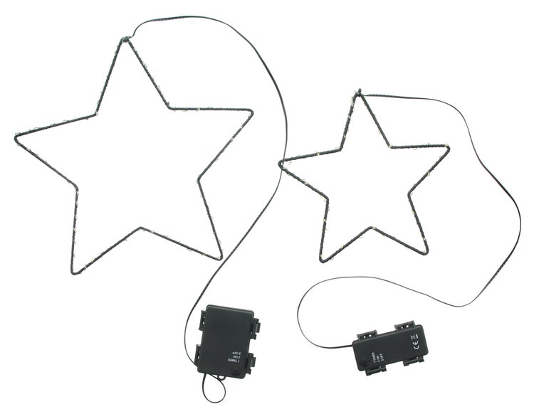 Zwei Sterne mit Lichterkette und Batteriefach