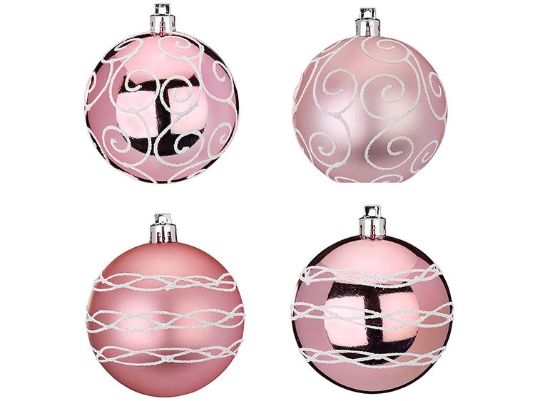 Set von 4 Ornamenten: Dekorationen rund rosa mit Dekor-Mix 8 cm
