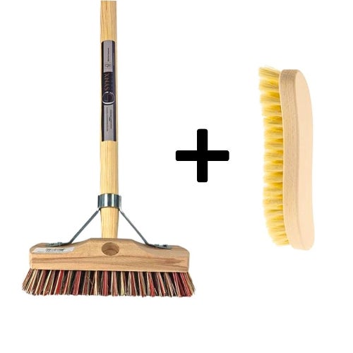 Kehrbesen mit Stiel und Handfeger aus Holz