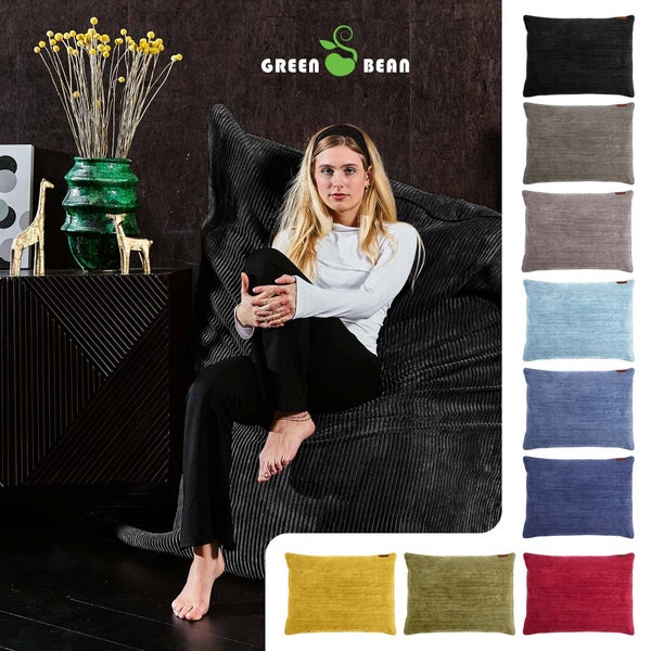 Green Bean XXL Sitzsack aus Cordstoff 370 Liter EPS-Perlen Füllung - Kuschelig Weich Robust & Waschbarem-Stoff Bodenkissen Liegekissen Sitzkissen - Samt Schwarz