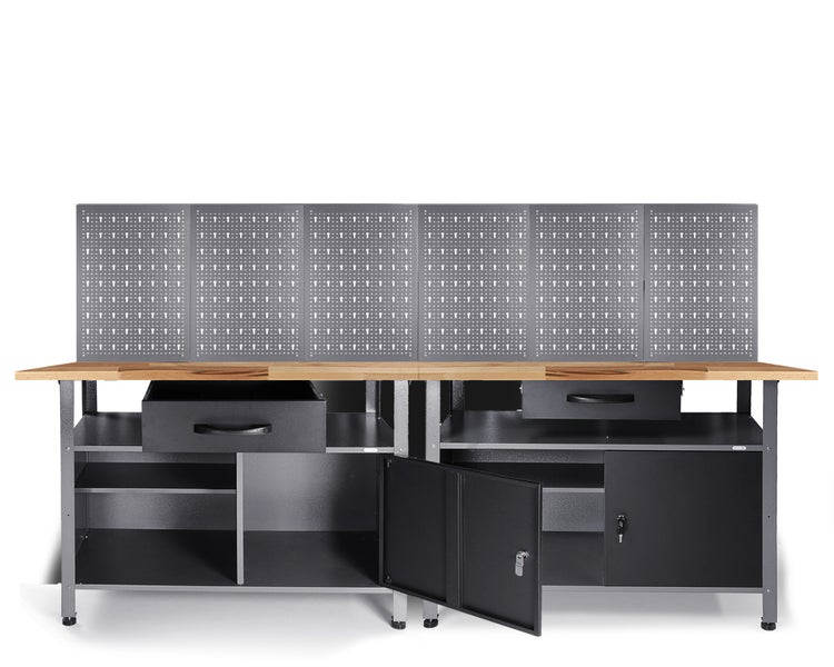 Werkbank mit Schubladen, Schrankfächern und Lochwand