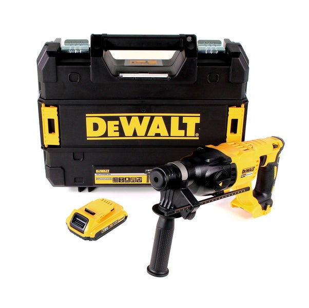 DeWalt 18 Volt Akku-Kombihammer mit einem Akku und einem schwarzen Transportkoffer.