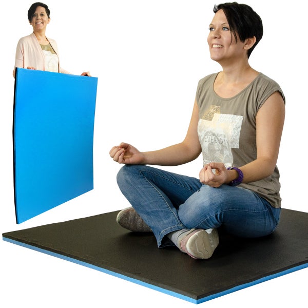 90x90cm XL Trainingsmatte - 25mm dicke Sportmatte mit Rand Schwarz Blau