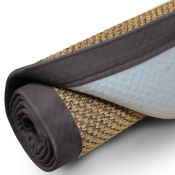 FLOORDIREKT Sisal-Teppich Tiger-Eye - aus 100% Sisal - mit Brodüre - Natur - Rand: Braun - 160 x 230 cm