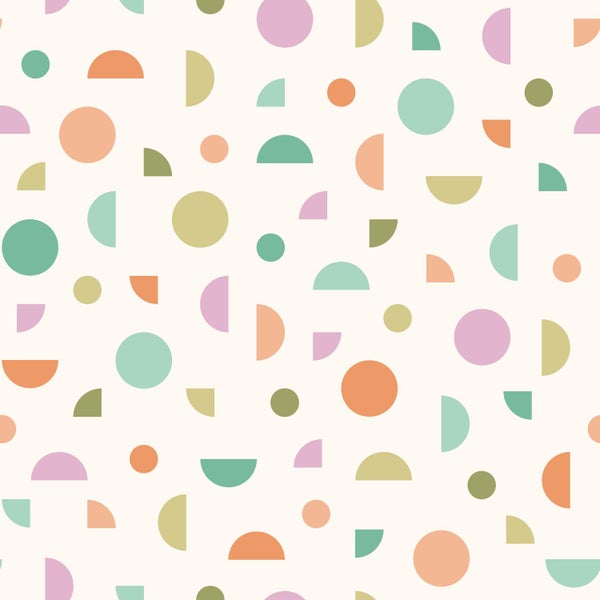 Tapete mit geometrischem Muster aus Kreisen, Halbkreisen und Viertelkreisen.