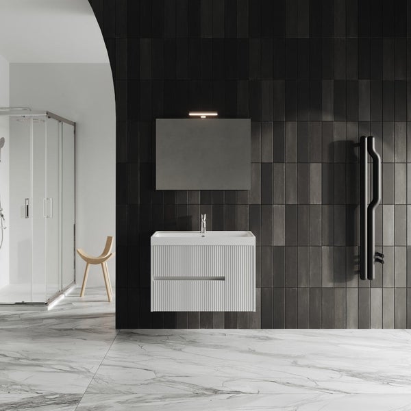 80cm Möbelset für das Badezimmer in weiß geriffelt mit Spiegel  | Cortina