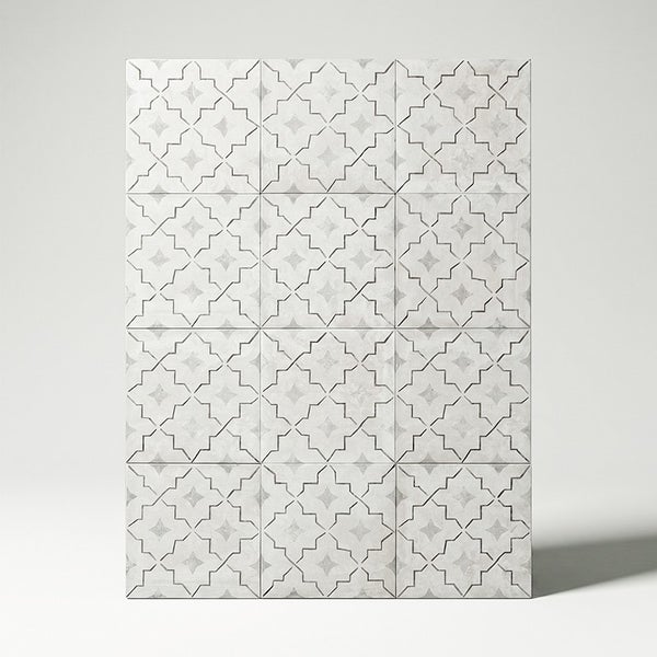 Wandfliesen mit geometrischem Sternmuster in Steinoptik angeordnet im Quadrat