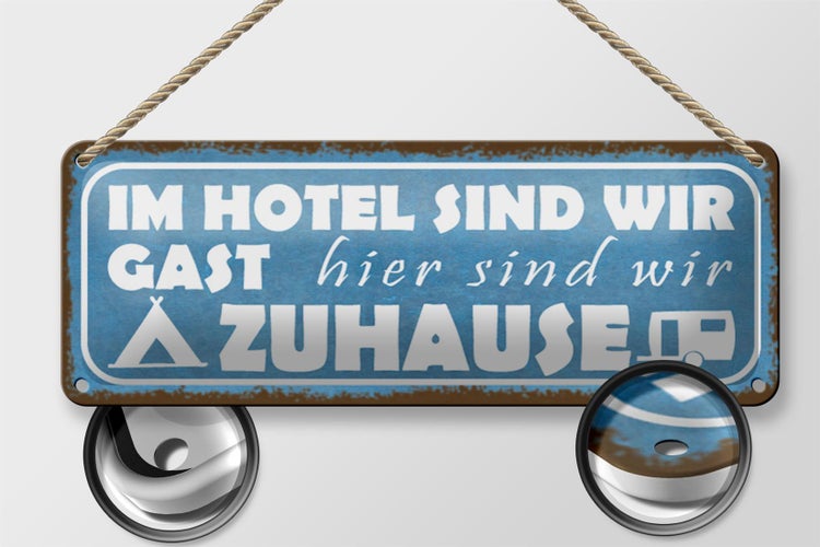 Blechschild Spruch 27x10cm Camping hier sind wir zuhause Dekoration