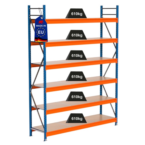 Regal mit sechs Ebenen und einer Traglast von 610 Kilogramm pro Ebene