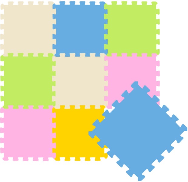 Set aus quadratischen Schaumstoff Puzzlematten in verschiedenen Farben für Kinderzimmer und Spielbereiche