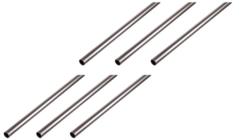 Set von sechs runden Metallrohren aus Stahl für Heimwerkerprojekte