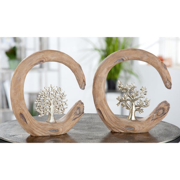 Dekoobjekt GILDE 2er Set BAUM Deko natur-silber Höhe 22cm Kunstharz