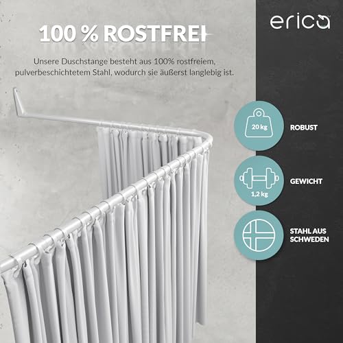 Erica Winkelstange Dusche 85x95x85 cm, Winkelstange, Duschvorhangstange ohne Bohren, Weiß Pulverbeschichteter Stahl, 100% Rostfrei