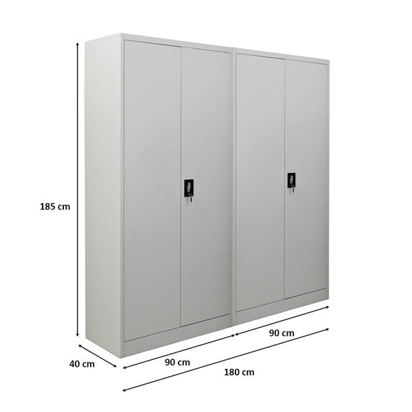 PROREGAL Mega Deal 2x Flügeltürenschrank ELEPHANT HxBxT 185 x 90 x 40 cm 4 Fachböden Lichtgrau