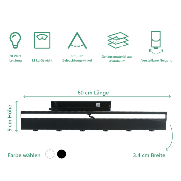 Darstellung von Abstrahlwinkeln und Kompatibilität mit 3-Phasen Stromschienen