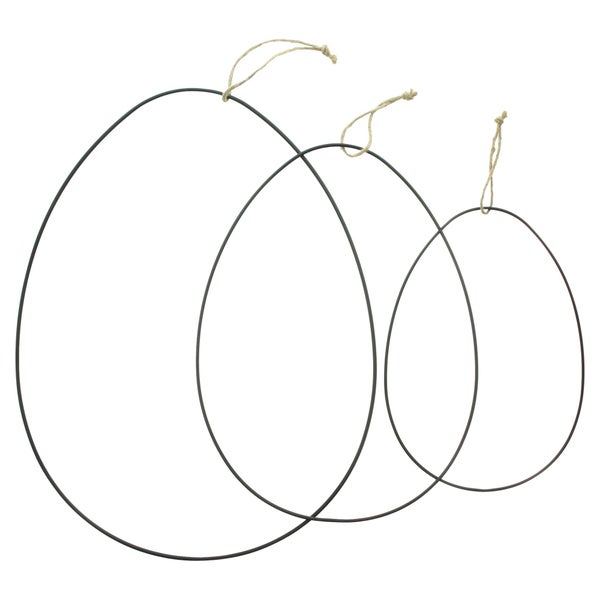 FRANK FLECHTWAREN|Dekoring Ei, 3er Set, 21,5 x 30 cm, 29 x 40 cm, 38 x 50 cm, METALL, JUTE