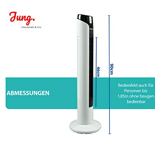 JUNG TVE23 Turmventilator 90cm mit Fernbedienung, Ventilator, Säulenventilator, Luft-kühler 45W