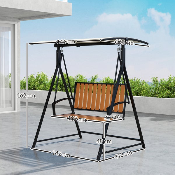 Outsunny Hollywoodschaukel mit verstellbarem Sonnendach, 2-Sitzer Gartenschaukel, wetterfest Schaukelbank belastbar bis 240kg, Gartenliege für Garten, Terrasse, 142 x 112 x 162cm, Schwarz