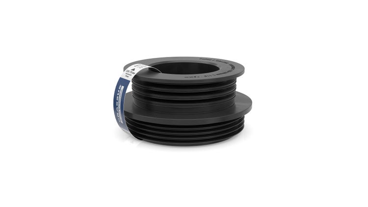 Crassus Kombiadapter 110 auf 75 Millimeter aus schwarzem Gummi für Abwasserrohre.