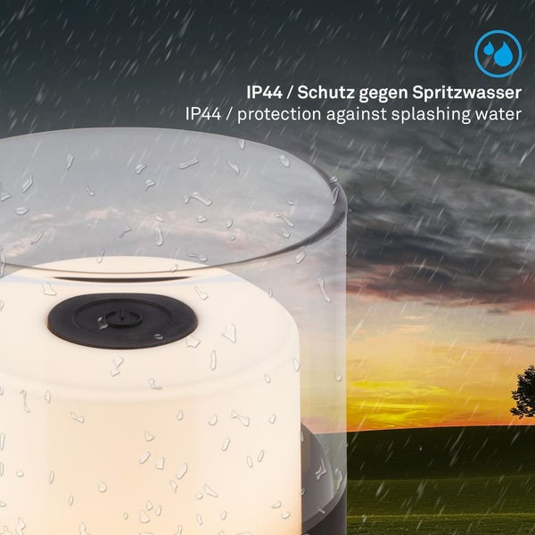 BRILONER LED Tischleuchte, Akku, Warmweißes Licht, Dimmbar, IP44, Touch, schwarz, 9 x 10 cm