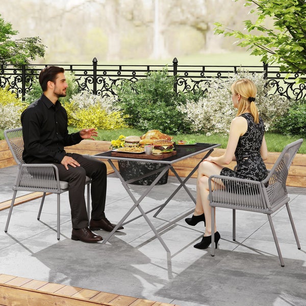 Outsunny 2er Set Gartenstuhl Rattan Gartenmöbel mit Armlehne Rückenlehne abnehmbar Sitzkissen wetterfest Outdoor Essstühle Gartenstühle Balkonstuhl Rattanstuhl für Garten Balkon Terrasse Dunkelgrau