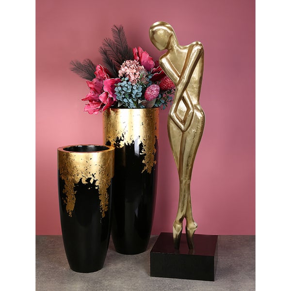 Übertopf XXL GILDE Übertöpfe Höhe 76cm goldfarben, schwarz Fiberglas, Poly