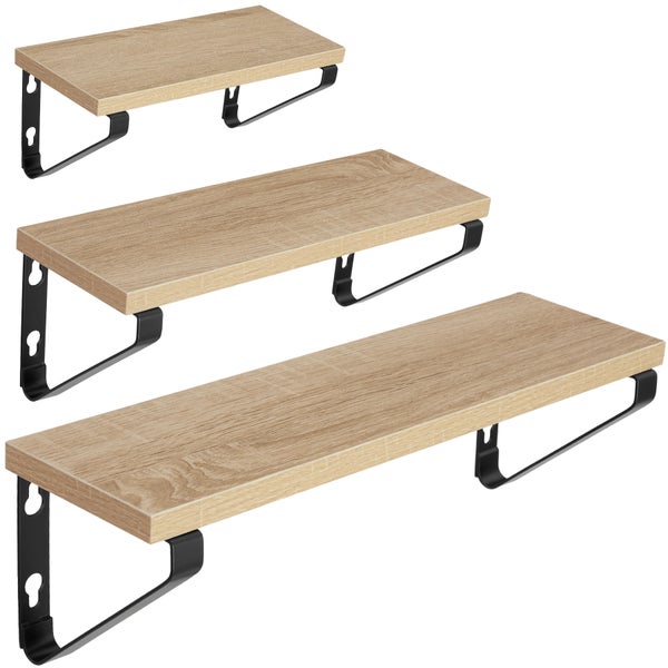 3er Set Wandregal tectake Cowell Höhe 12 cm Industrial Style Industrial Holz hell, Eiche Sonoma