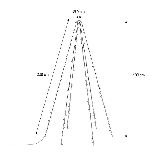 ECD Germany Fahnenmast Lichterkette, 6 Stränge à 2,08 Meter mit 192 LED in Warmweiß für Bäume, inkl. 6 Heringen und 6 Kabelbindern, Schwarz, IP44, Außen, Fahnenstangen Beleuchtung Außenbeleuchtung