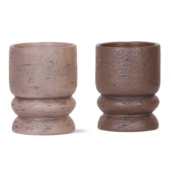 Übertopf-Duo Vintage Pokal Set aus 2 Übertöpfen in hell- und dunkelbraun passend für 9cm Töpfe