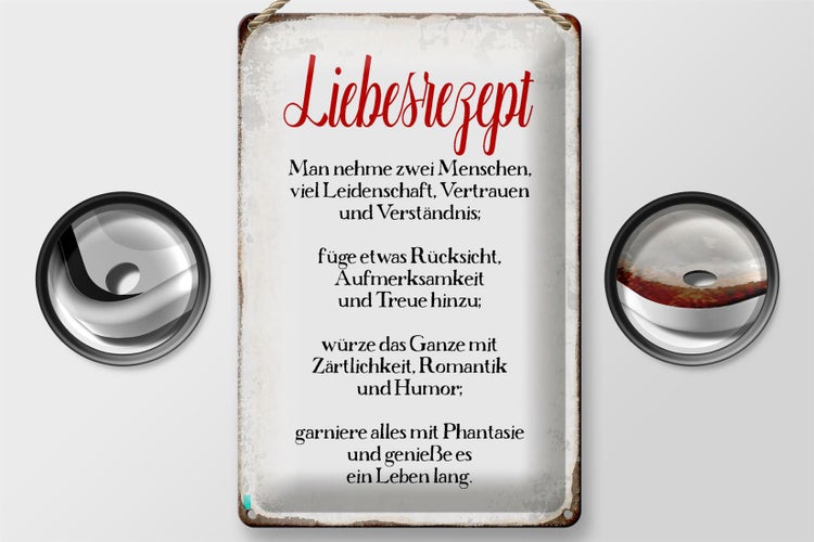 Blechschild Spruch 20x30cm Liebesrezept Retro Schild