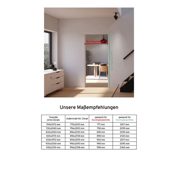 Loft Glastür 730x2040mm Klarglas Komplettset mit Beschlag DIN Links - Griffstange und Zarge