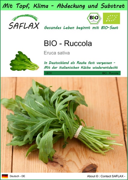 SAFLAX Garden to go - BIO - Ruccola - Eruca sativa - 3000 Samen - Mit Topf, Klima - Deckel und Anzuchtsubstrat