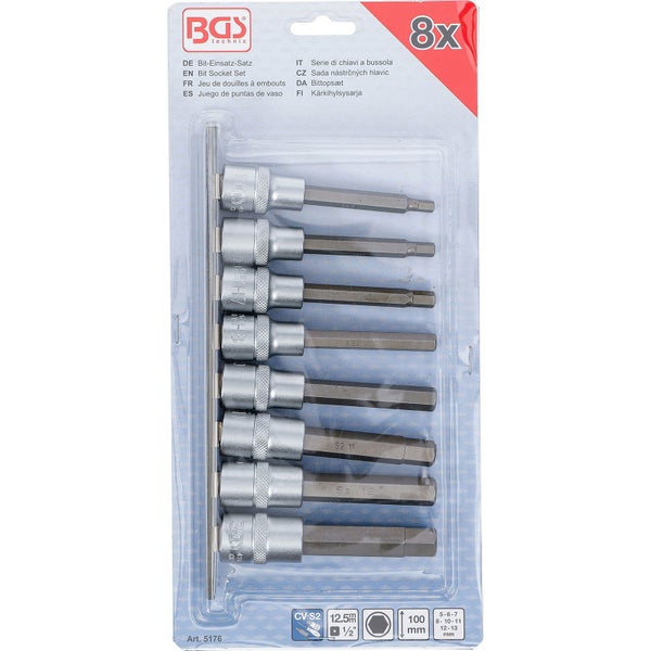 BGS Bit-Einsatz-Satz Antrieb Innenvierkant 12,5 mm (1/2) Innensechskant 5 - 13 mm 8tlg. - 5176