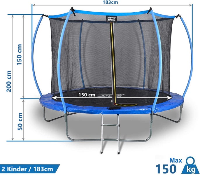 Sena Dunlop Gartentrampolin mit Netz Ø 183cm, Kindertrampolin Trampolin groß