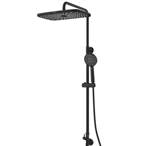 EcoRain Wassersparende Regenbrausegarnitur Melvin XL 30 CM Schwarz ohne Thermostatarmatur - 30% Wassereinsparung - Modern Regenbrauseset - 13 CM Handbrause - Universal Kopfbrause - Anti-Kalk-Brausekopf