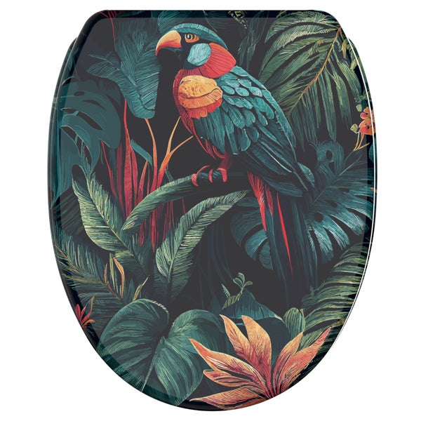 Toilettendeckel mit Papagei und Pflanzenmuster