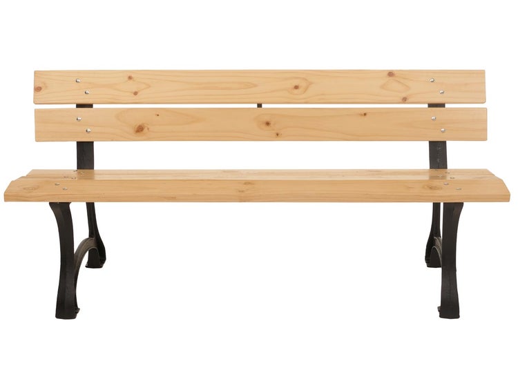Holzbank mit Metallfüßen für den Außenbereich