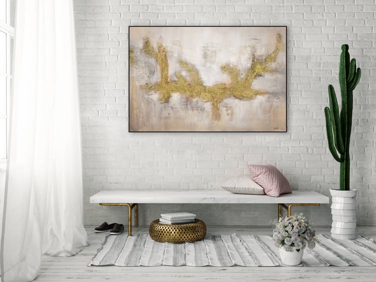 Handgemaltes Gemälde Acrylfarbe 120x80cm Gold