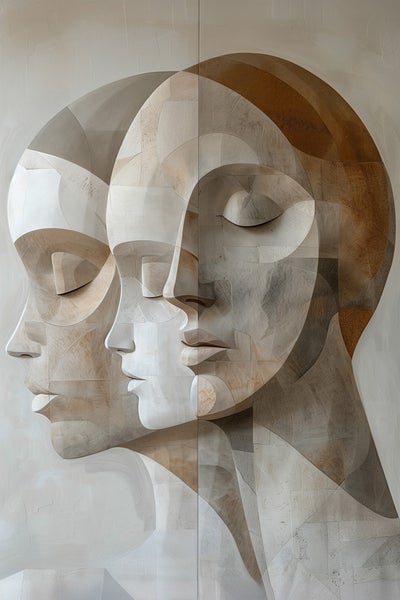 Abstraktes Wandbild mit drei Frauenprofilen