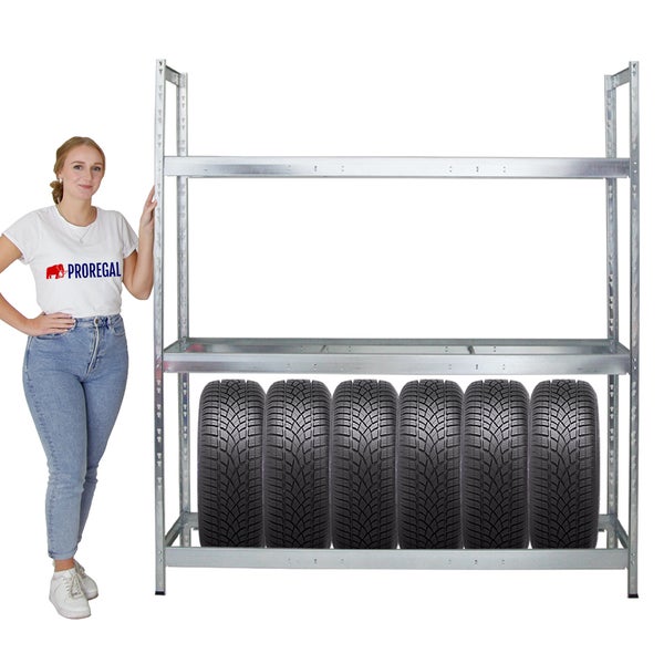 PROREGAL Reifenregal Tiger XL HxBxT 200 x 180 x 45 cm bis zu 21 Reifen auf 3 Ebenen Verzinkt