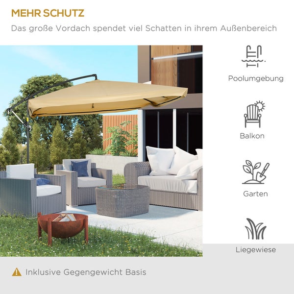 Outsunny Ampelschirm, Sonnenschirm mit Netzseiten, 295 x 295 cm, Stahl, Polyester, Beige