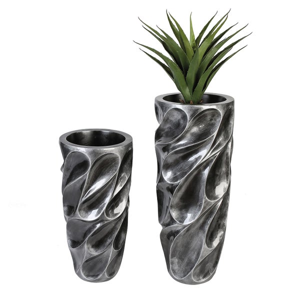 Übertopf XXL GILDE Höhe 70 cm silberfarben Fiberglas, Poly