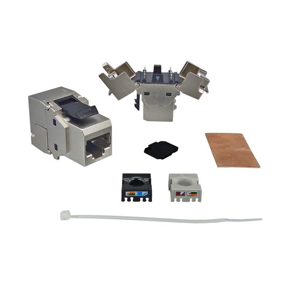24x RJ45 Keystone Cat.6a 500Mhz 10Gbit werkzeuglos + 19 Zoll Verteilerfeld 24-Port schwarz