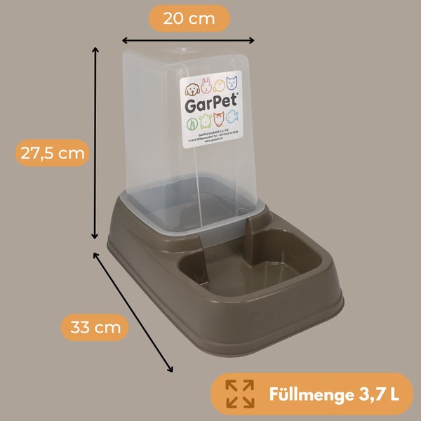 GarPet Futterautomat mit den Maßen 20 cm Breite, 27,5 cm Höhe und 33 cm Länge, Füllmenge 3,7 Liter